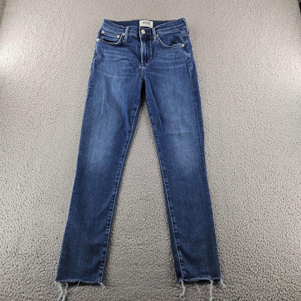 AGOLDE Sophie High Rise Skinny Jeans Womens‎ 25 Dark Indigo Blue Distressed